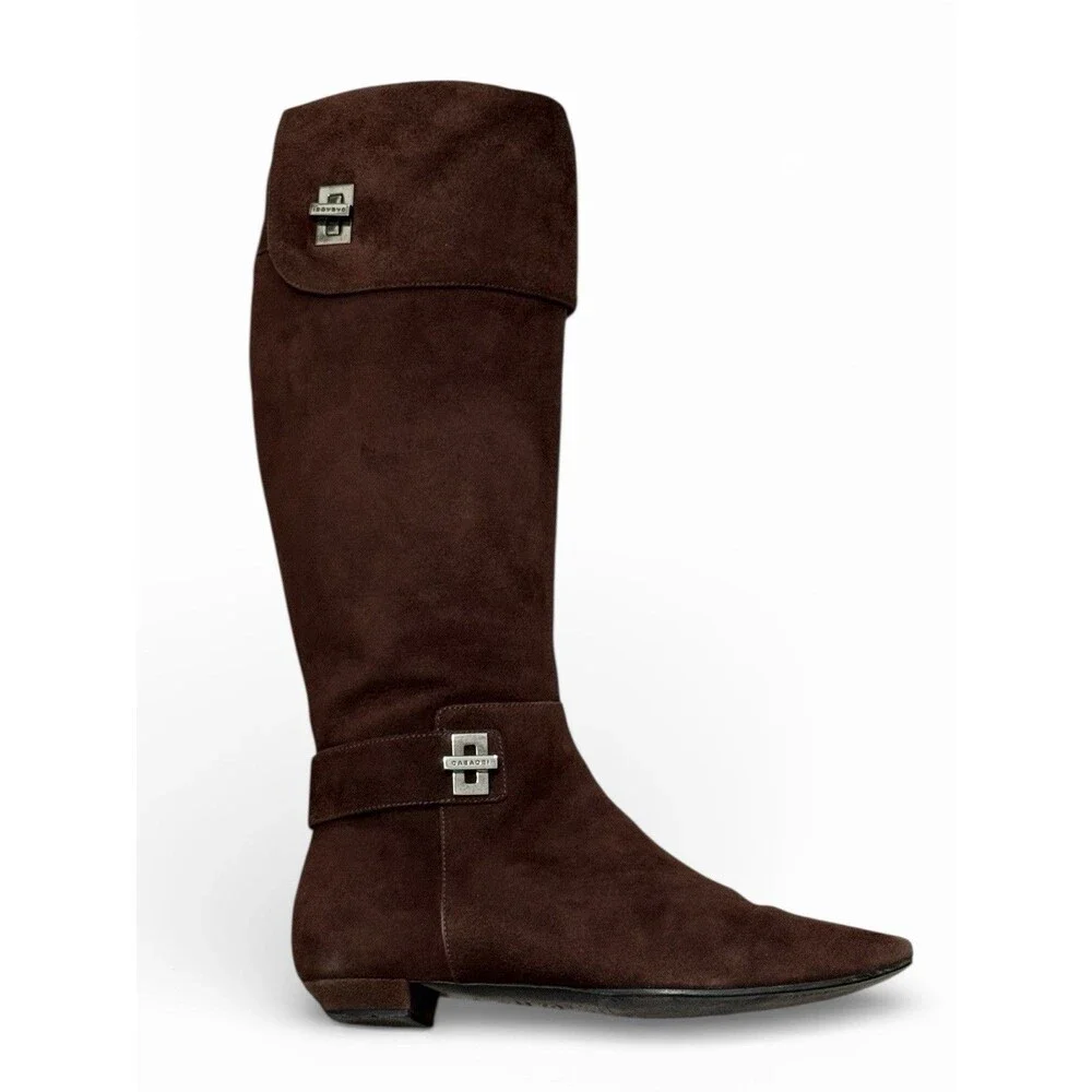 Casadei Italy Brown Tall Suede‎ Square Toe Boots Size 7
